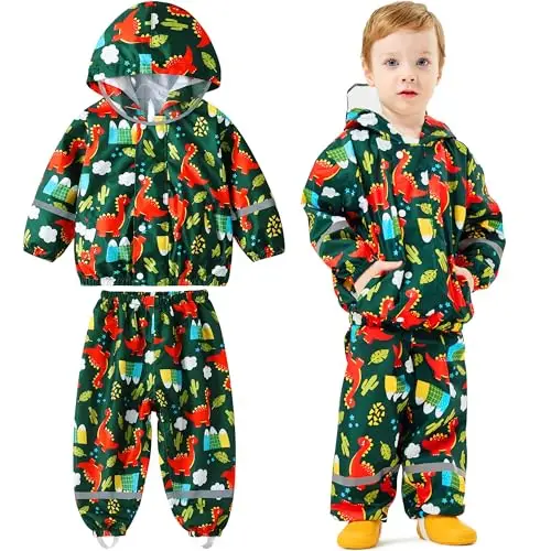 Baogaier Tuta Impermeabile Bambino, Leggero Fodera in Rete Antipioggia Giacca & Pantaloni Impermeabili 2 Pezzi Set,
