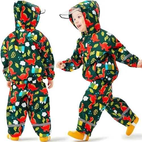 Baogaier Tuta Impermeabile Bambino, Leggero Fodera in Rete Antipioggia Giacca & Pantaloni Impermeabili 2 Pezzi Set miniatura 2