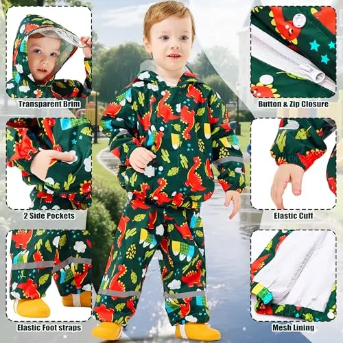 Baogaier Tuta Impermeabile Bambino, Leggero Fodera in Rete Antipioggia Giacca & Pantaloni Impermeabili 2 Pezzi Set miniatura 3