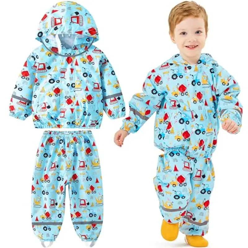 Baogaier Tuta Impermeabile Bambino, Leggero Fodera in Rete Antipioggia Giacca & Pantaloni Impermeabili 2 Pezzi Set,