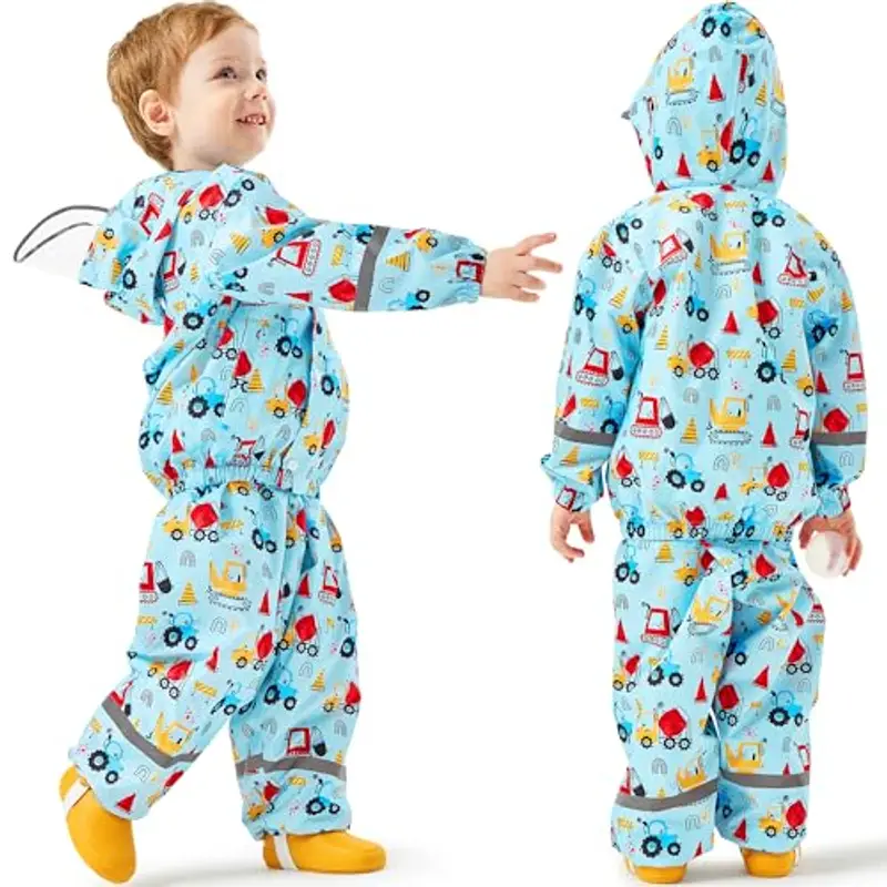 Baogaier Tuta Impermeabile Bambino, Leggero Fodera in Rete Antipioggia Giacca & Pantaloni Impermeabili 2 Pezzi Set miniatura 2