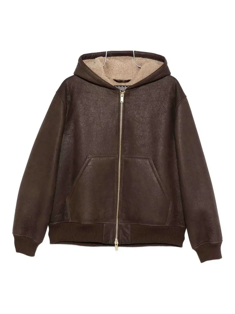 Felpa con cappuccio in shearling Marrone