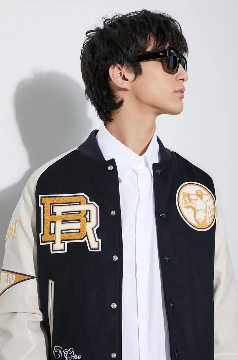 giubbotto bomber in misto lana Varsity Bomber colore blu navy BRCPS0996