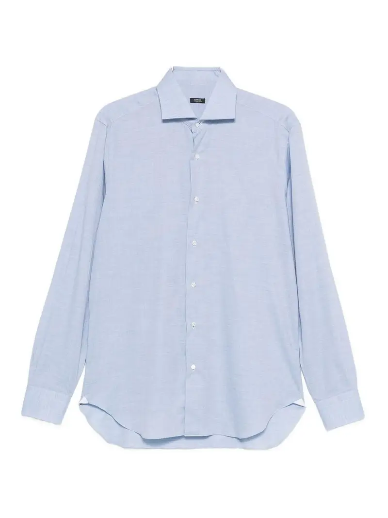 Camicia a controllo di cotone azzurro