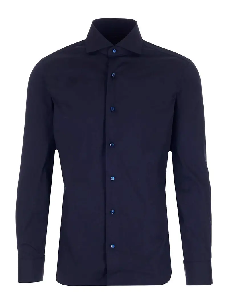 Camicia su misura in poplin elastico Blu