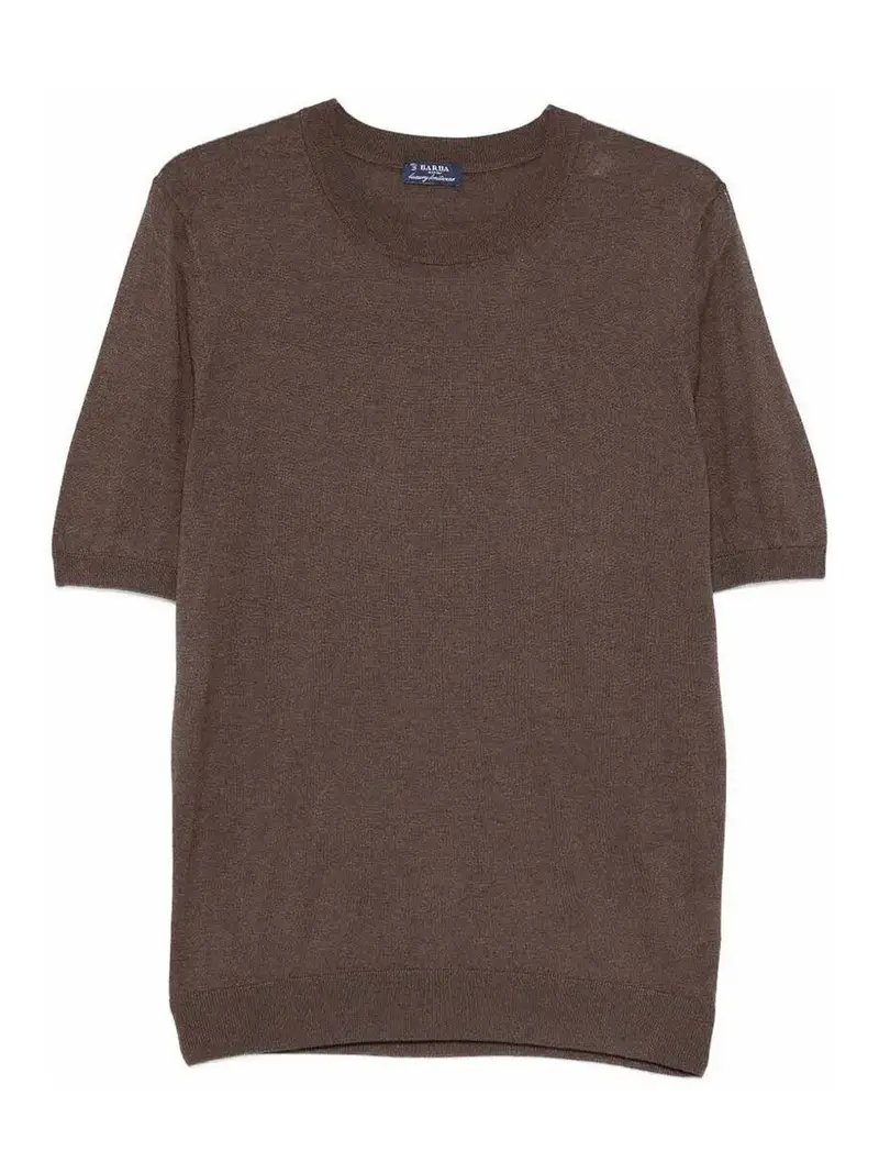 T-shirt lavorata a maglia Marrone Scuro