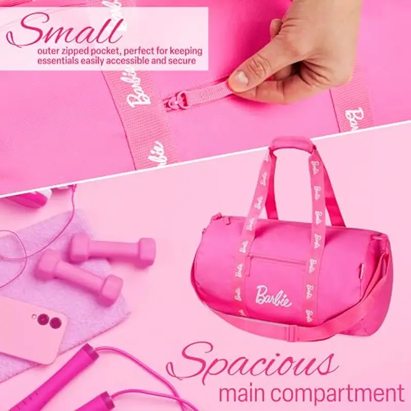 Barbie Borsone Bambina, Spaziosa Borsa Sport con Tasche Cerniera - Regalo Ragazza miniatura 3