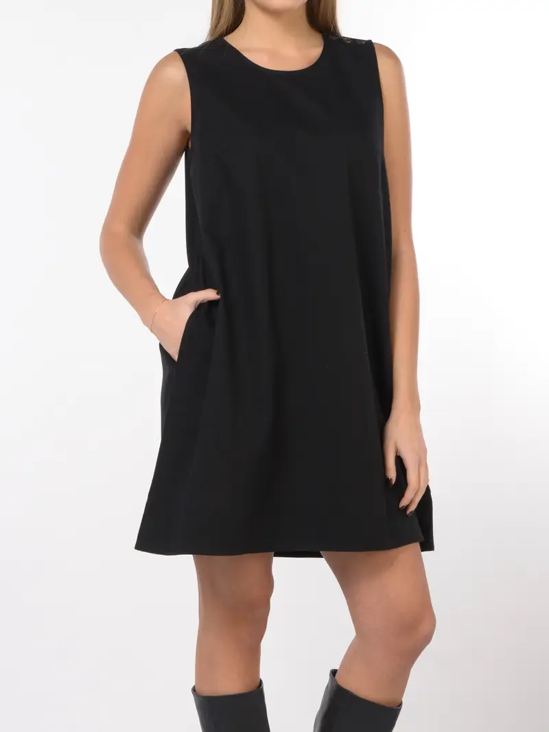 abito corto da donna Barbour senza maniche in cotone e lino NERO