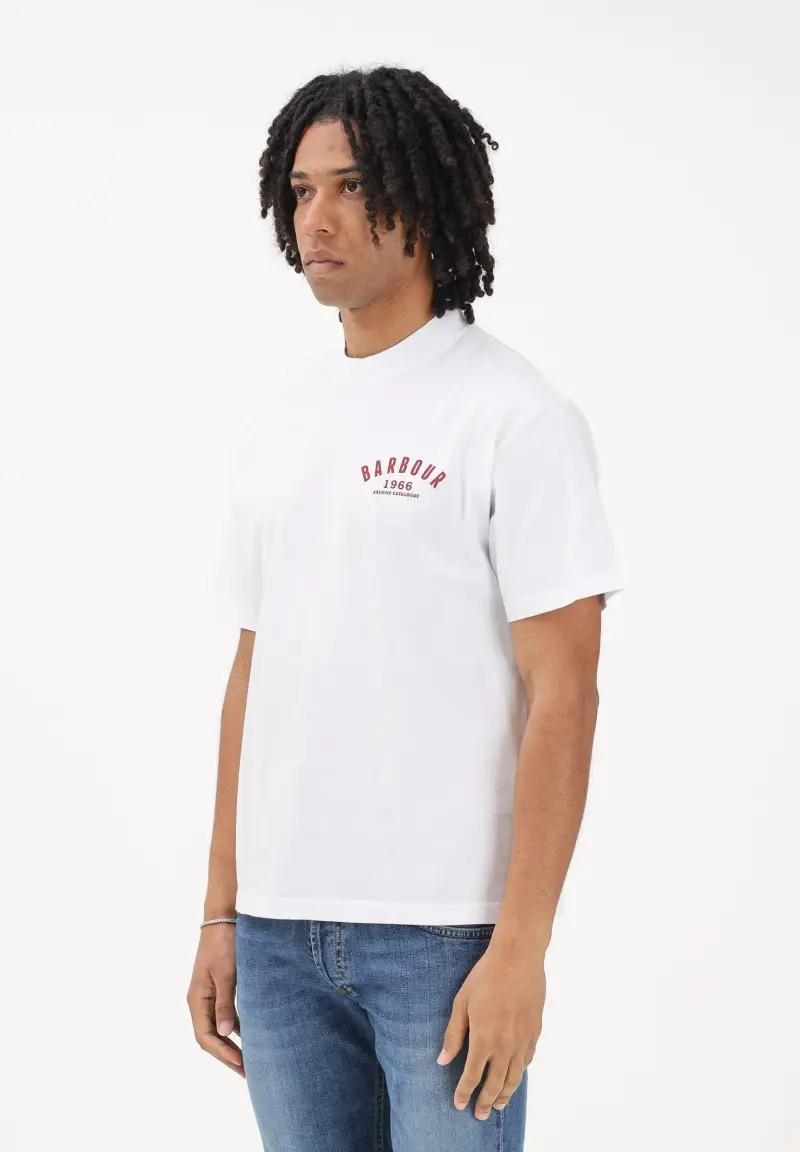 BAROBUR T-shirt a manica corta bianca da uomo con stampa sul retro