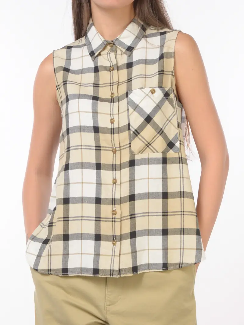 camicia da donna Barbour senza maniche a fantasia tartan BEIGE