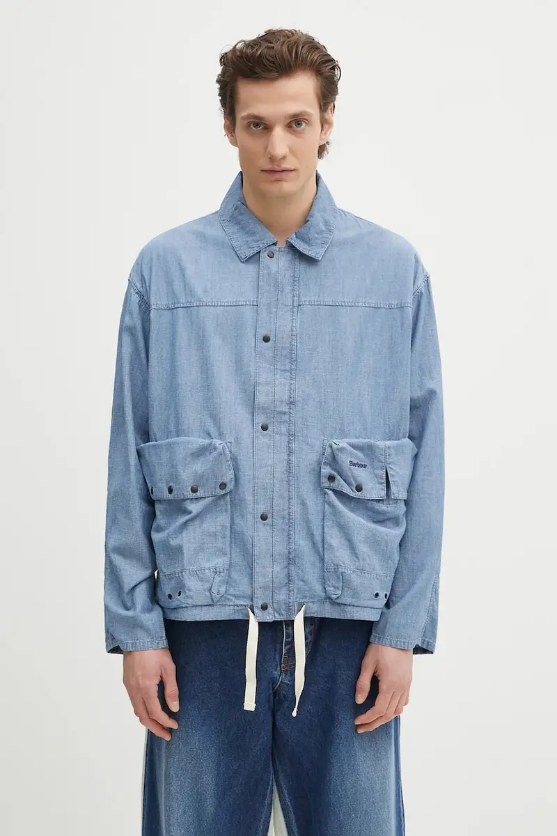 camicia di lino Barbour Durham Chambray Casual Jacket colore blu MCA1038