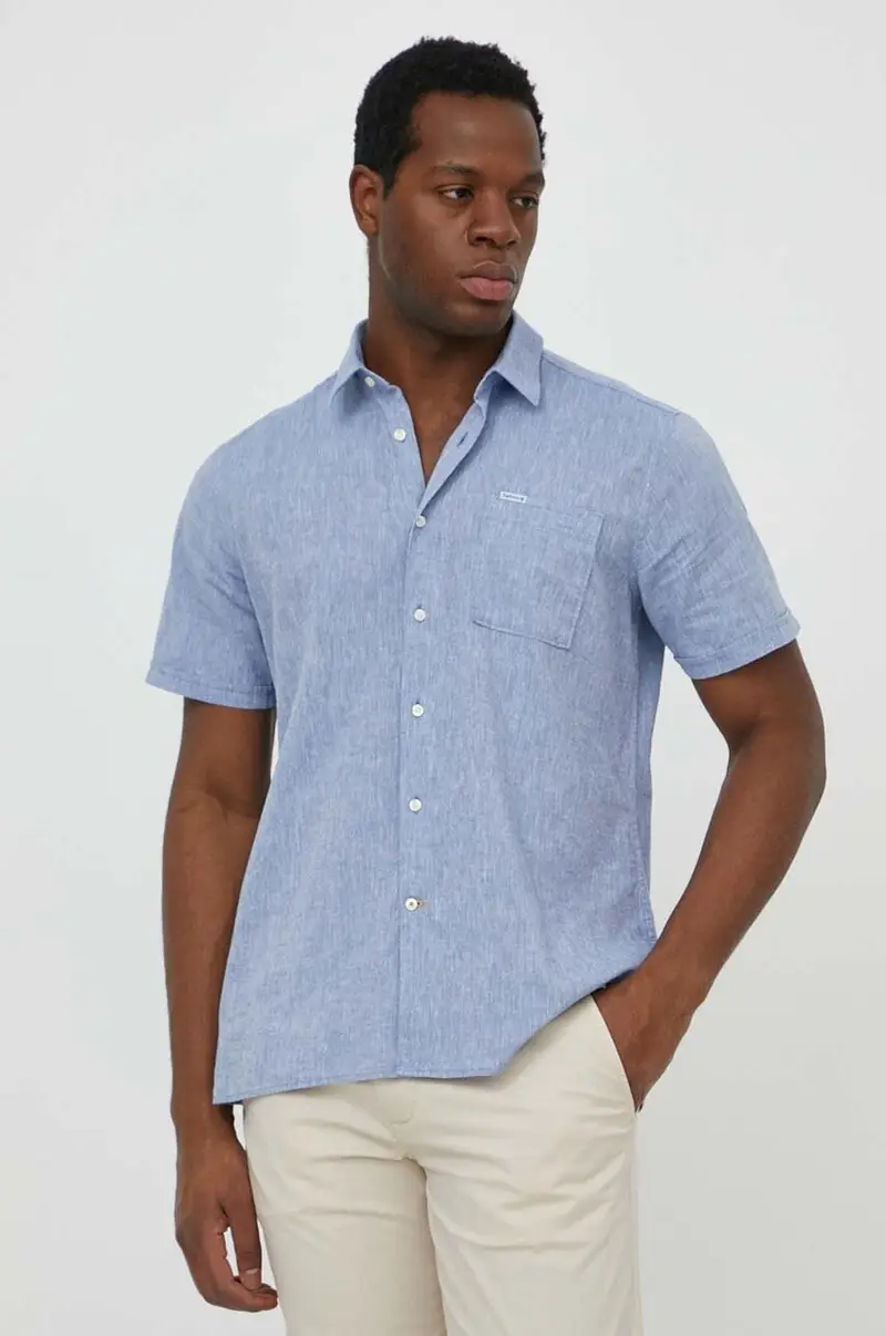 camicia di lino colore blu