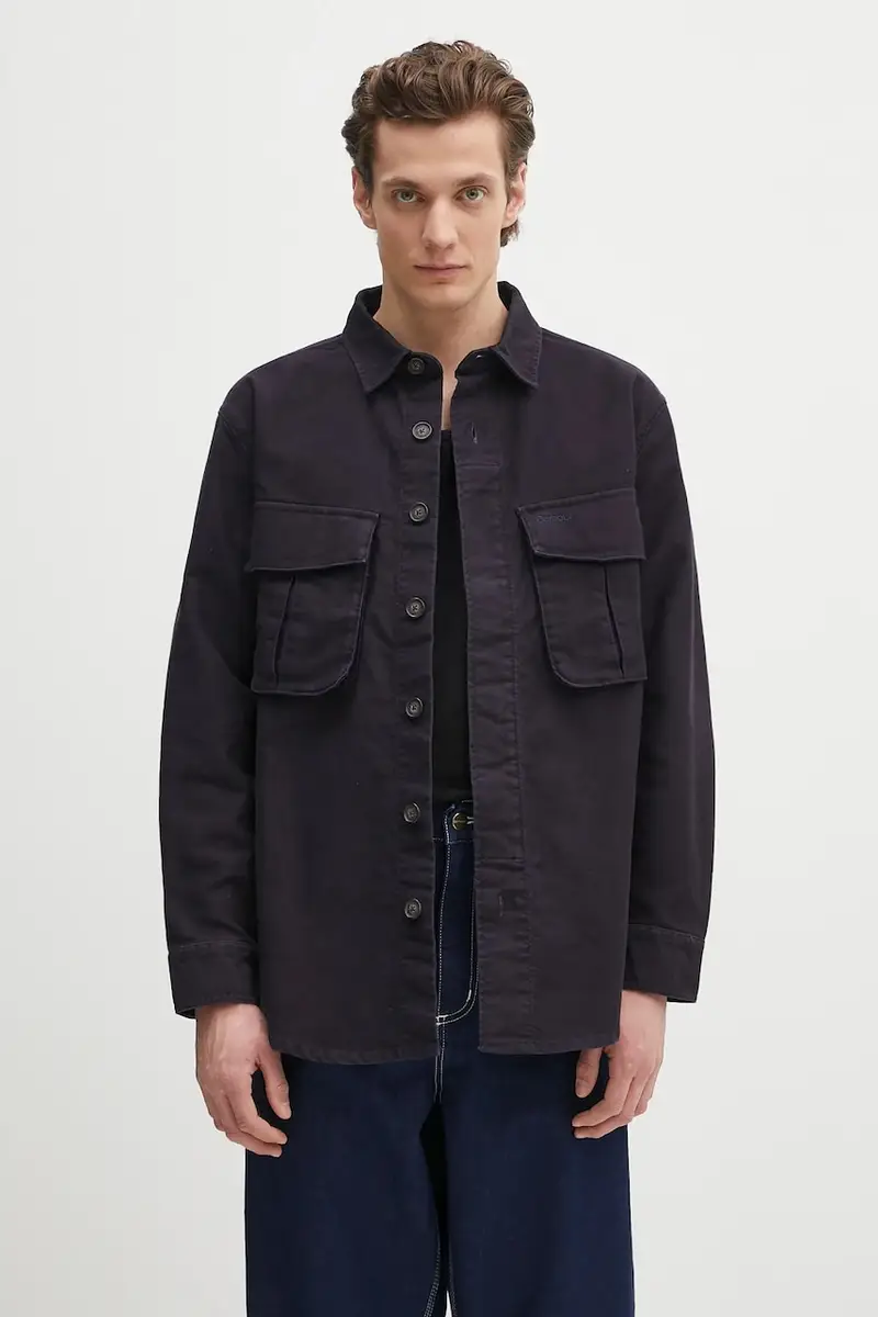 camicia in cotone Barbour Jungle Sateen Overshirt colore blu navy MOS0417