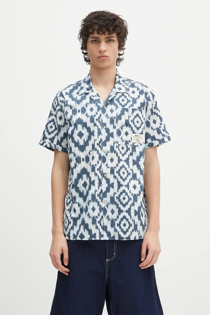 camicia in cotone Homelane Printed S/S Relaxed Fit Shirt colore blu navy MSH5599