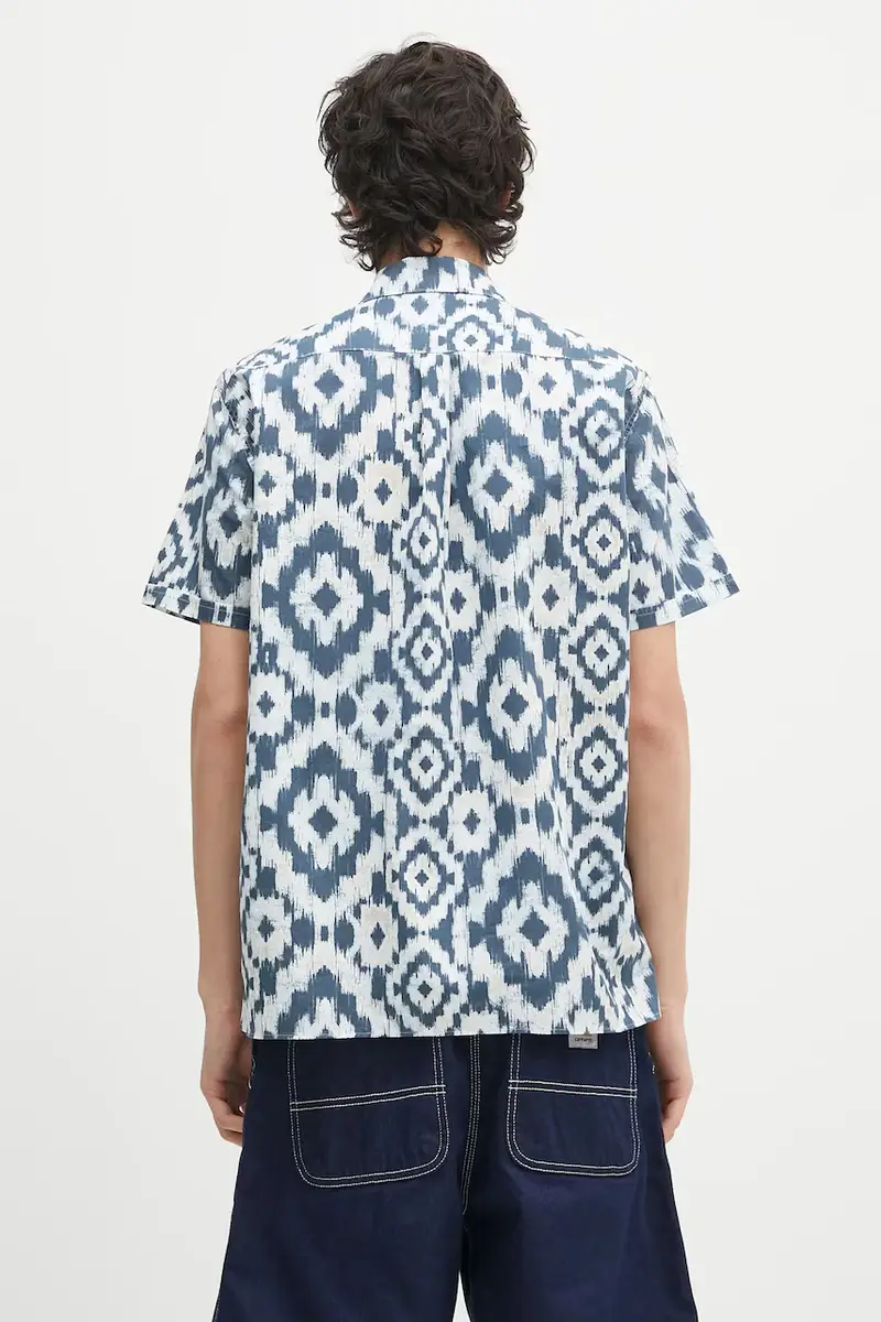 camicia in cotone Homelane Printed S/S Relaxed Fit Shirt colore blu navy MSH5599 miniatura 3