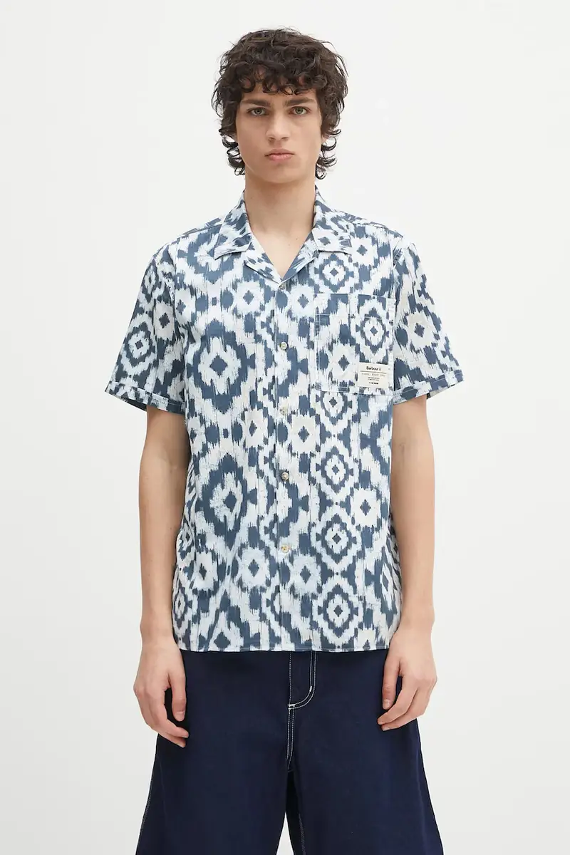 camicia in cotone Homelane Printed S/S Relaxed Fit Shirt colore blu navy MSH5599