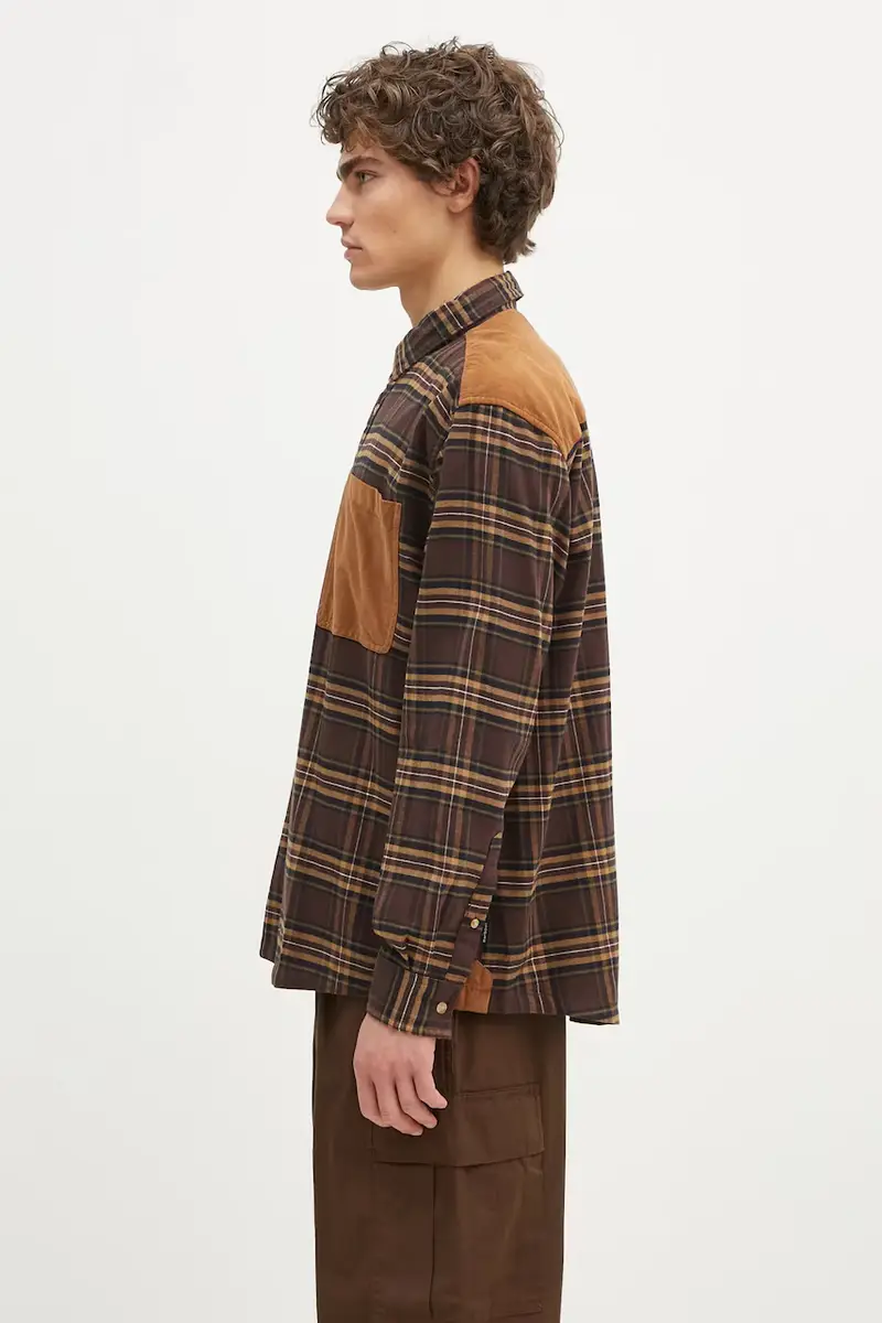 camicia in cotone Wolfwood OS Checked Shirt uomo colore marrone MSH5508 miniatura 2