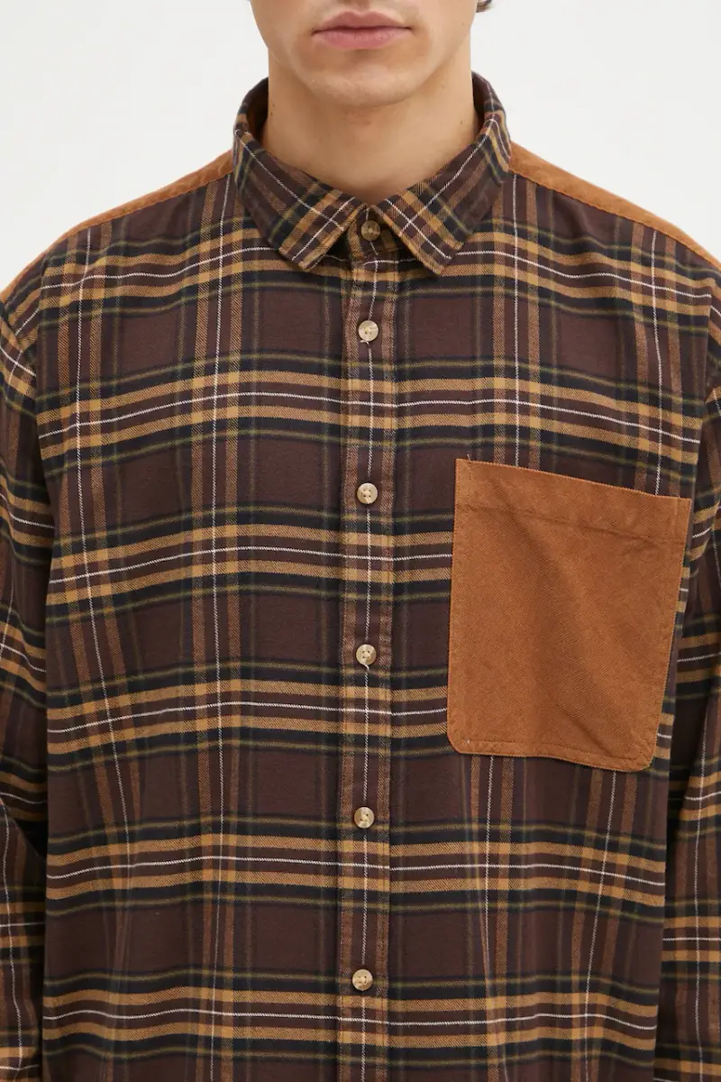 camicia in cotone Wolfwood OS Checked Shirt uomo colore marrone MSH5508 miniatura 4