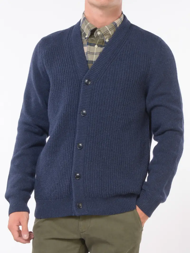 cardigan da uomo Barbour a coste piccolo logo Blu