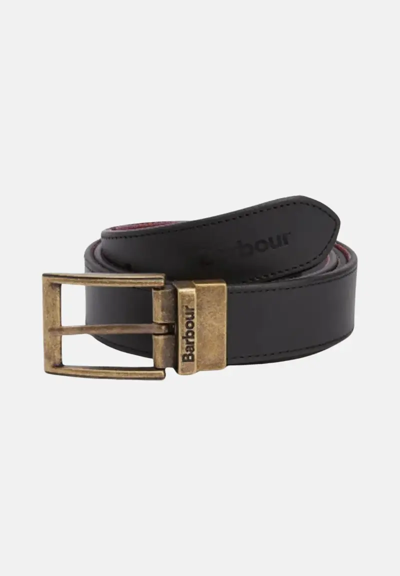 Cintura reversibile nera e tartan da uomo