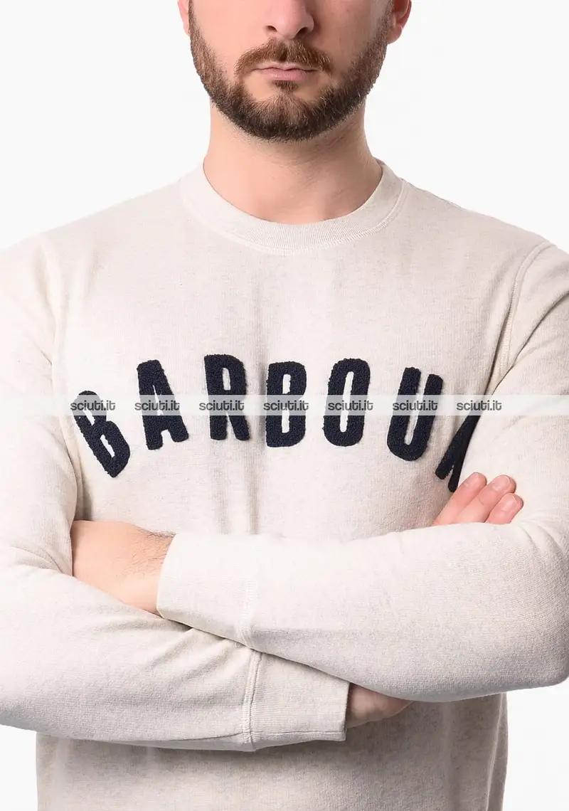 Felpa Barbour uomo bianco ecru maxi logo