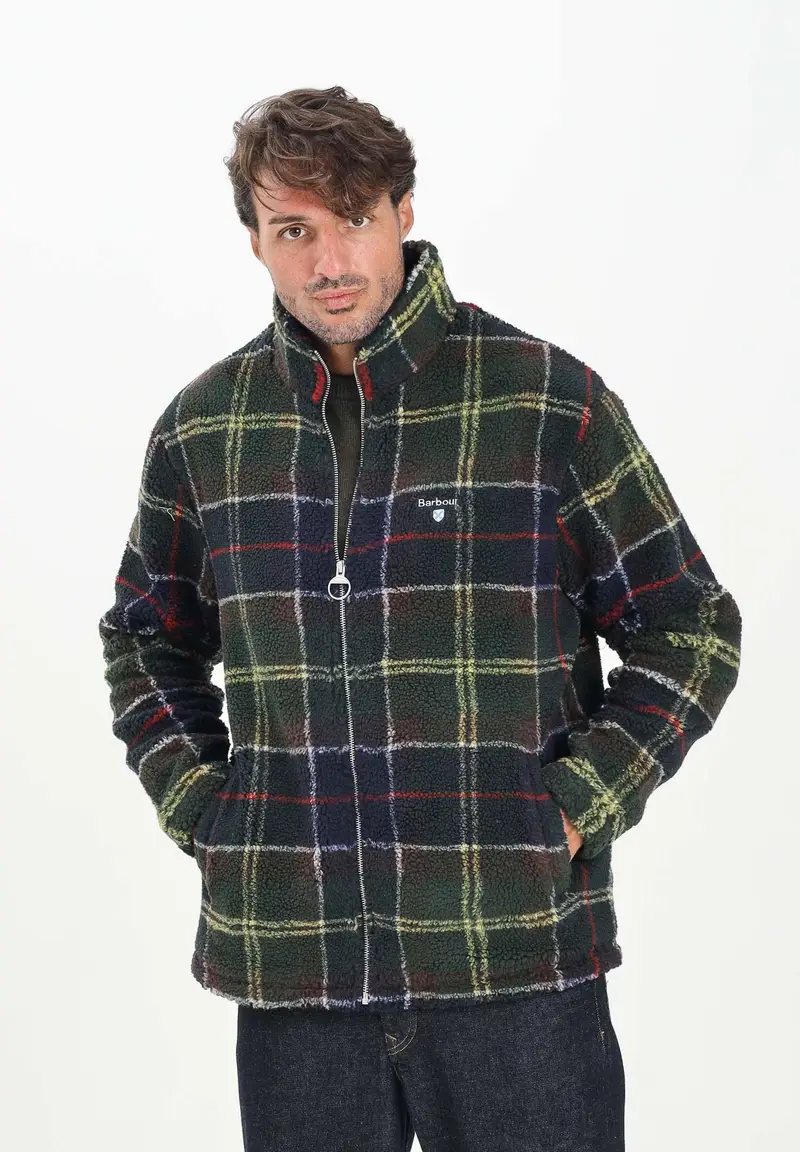 Felpa con zip pile sherpa tartan da uomo miniatura 2