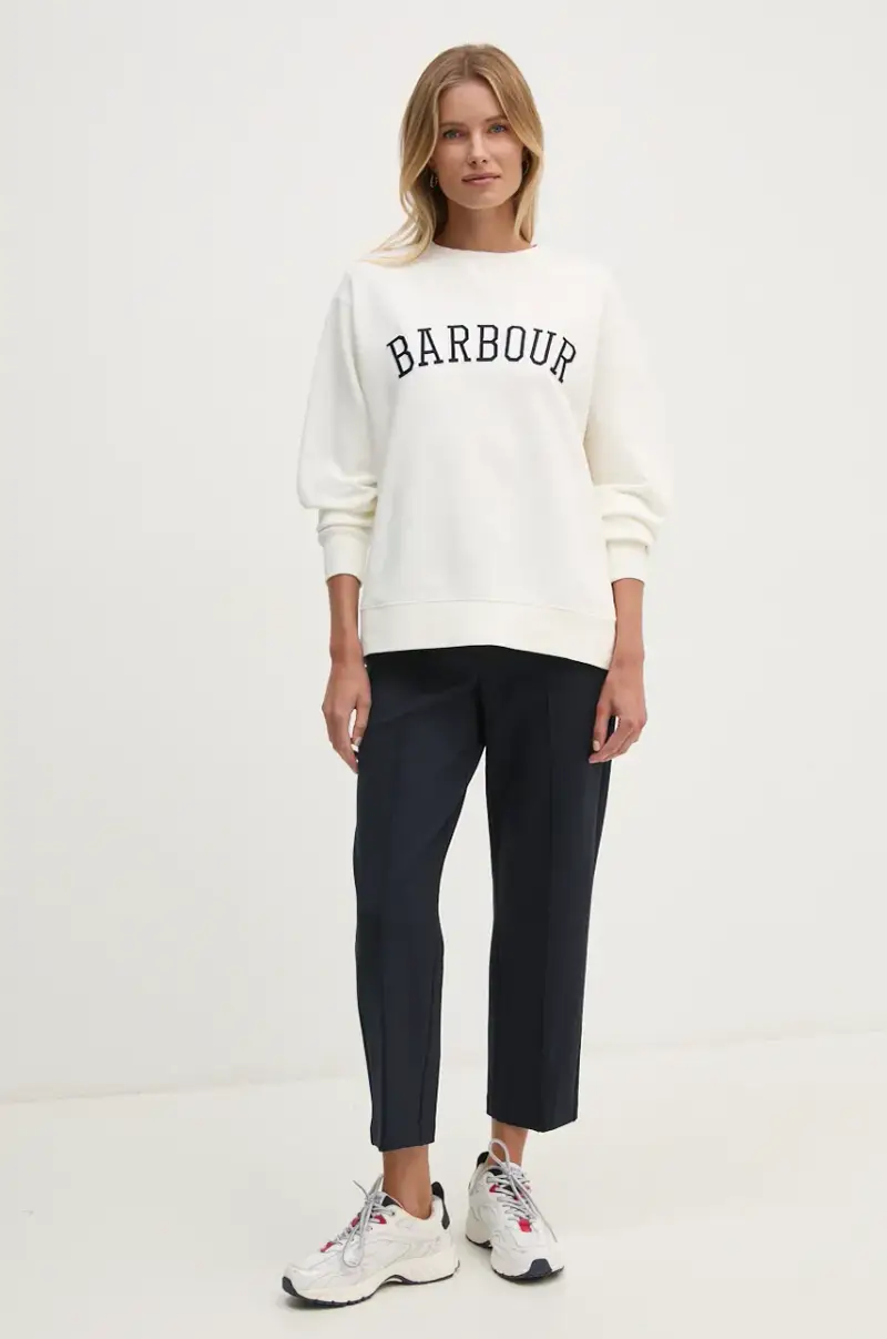 felpa in cotone donna colore bianco con applicazione LOL0591 Beige miniatura 2