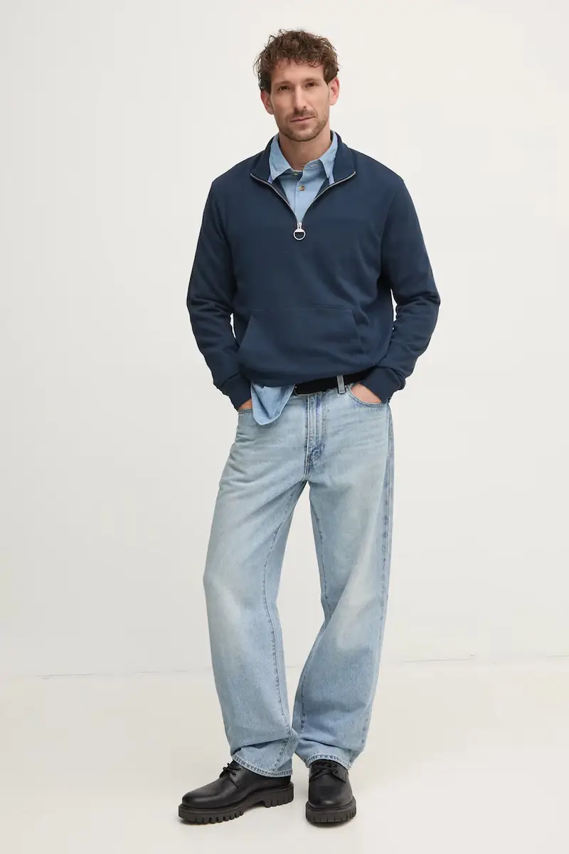 felpa in cotone uomo colore blu navy con applicazione MOL0666NY91 miniatura 2