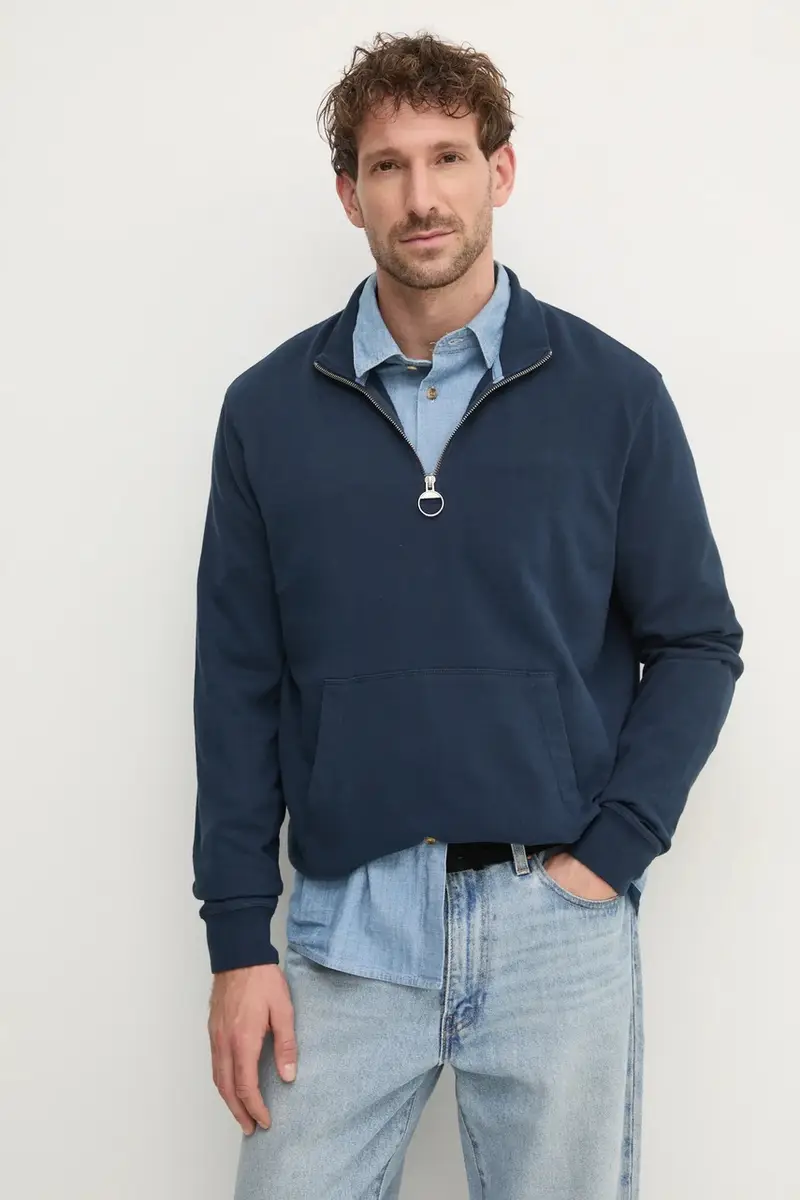 felpa in cotone uomo colore blu navy con applicazione MOL0666NY91 miniatura 3