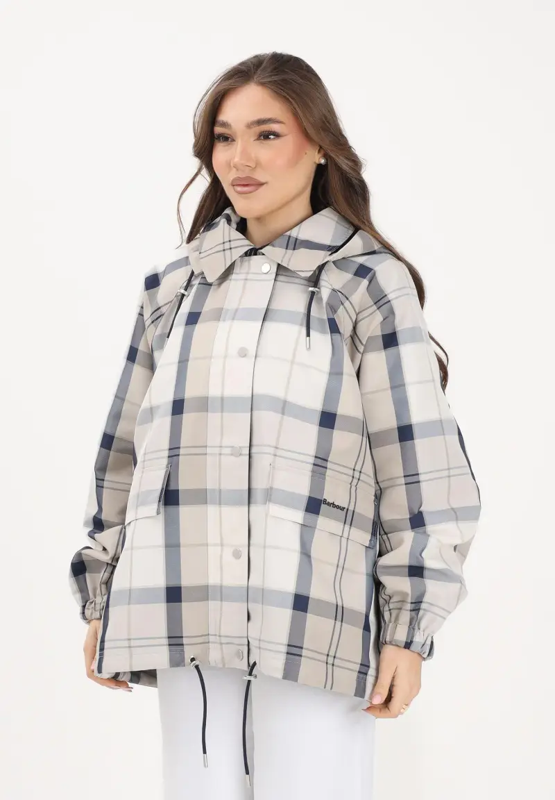 Giacca antipioggia Ballina con motivo a quadri blu e beige da donna