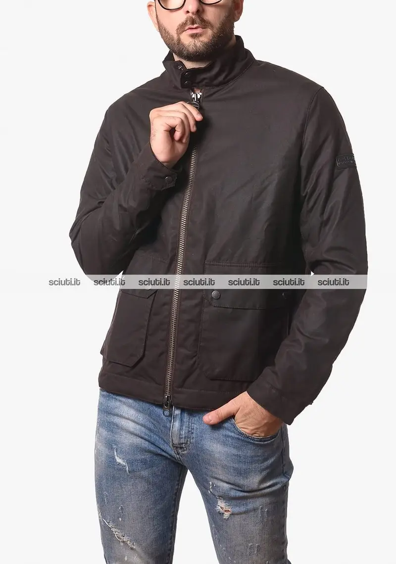 Giacca Barbour uomo marrone scuro Harrington Lutlaw in cotone spalmato