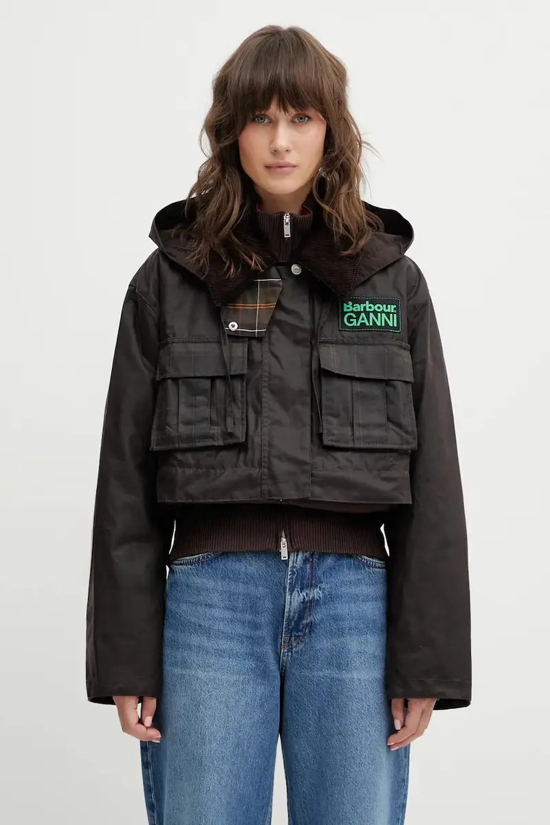 giacca in cotone x Ganni Peplum Wax colore marrone LWX1523BR71 miniatura 4