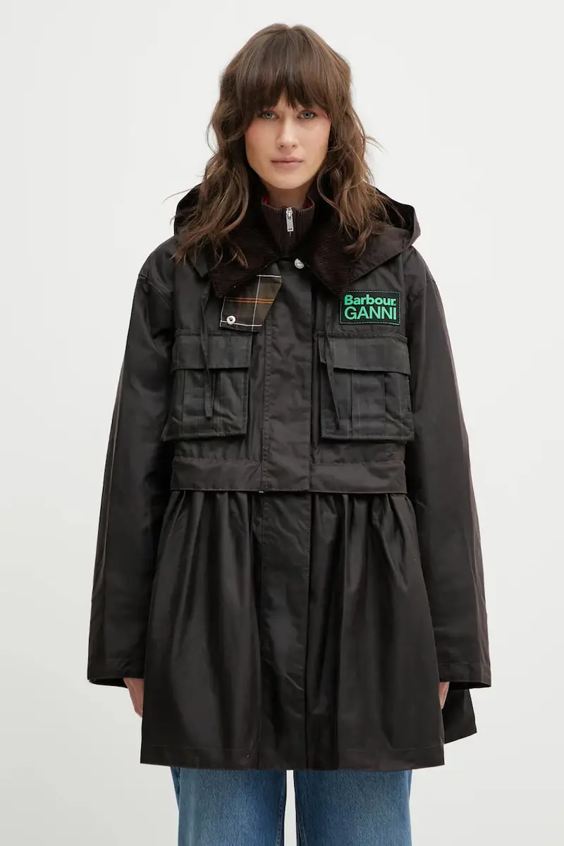 giacca in cotone x Ganni Peplum Wax colore marrone LWX1523BR71