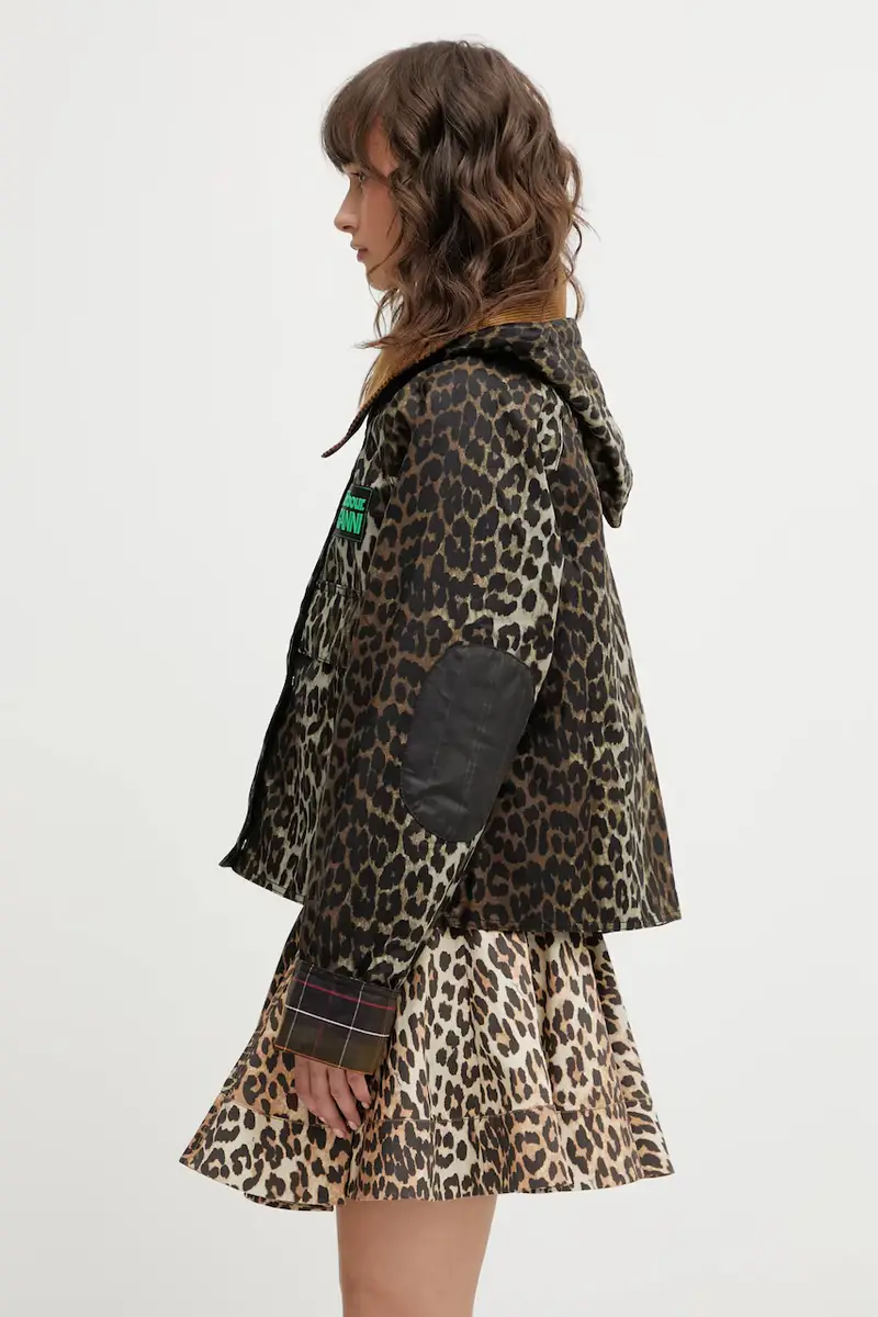 giacca in cotone x Ganni Printed Hooded Wax colore marrone LWX1529BK11 miniatura 2