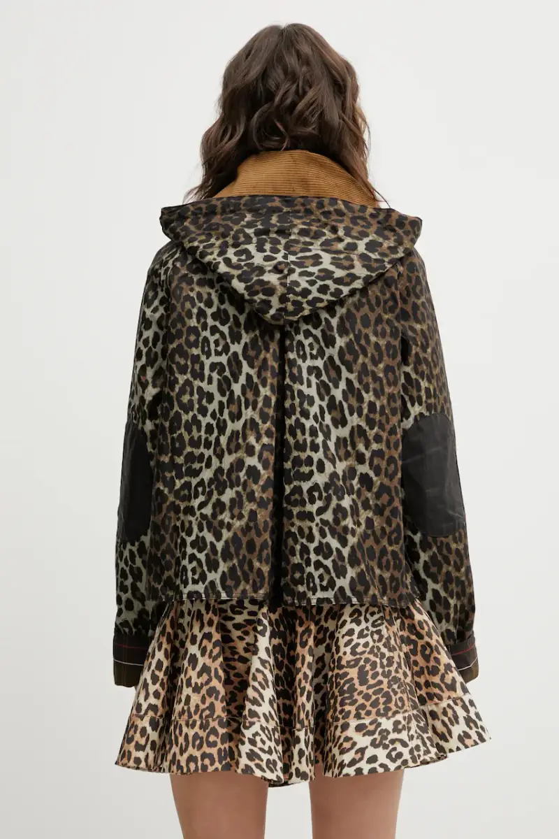 giacca in cotone x Ganni Printed Hooded Wax colore marrone LWX1529BK11 miniatura 3