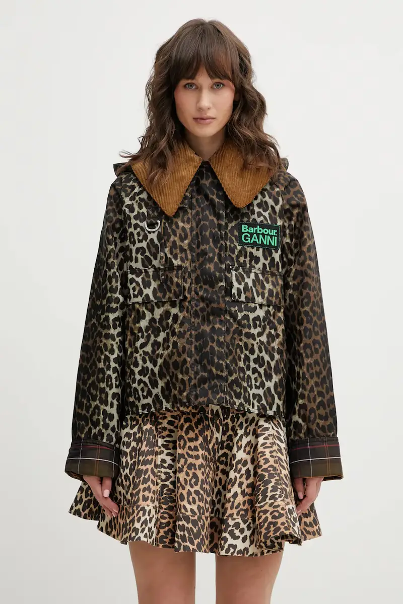 giacca in cotone x Ganni Printed Hooded Wax colore marrone LWX1529BK11