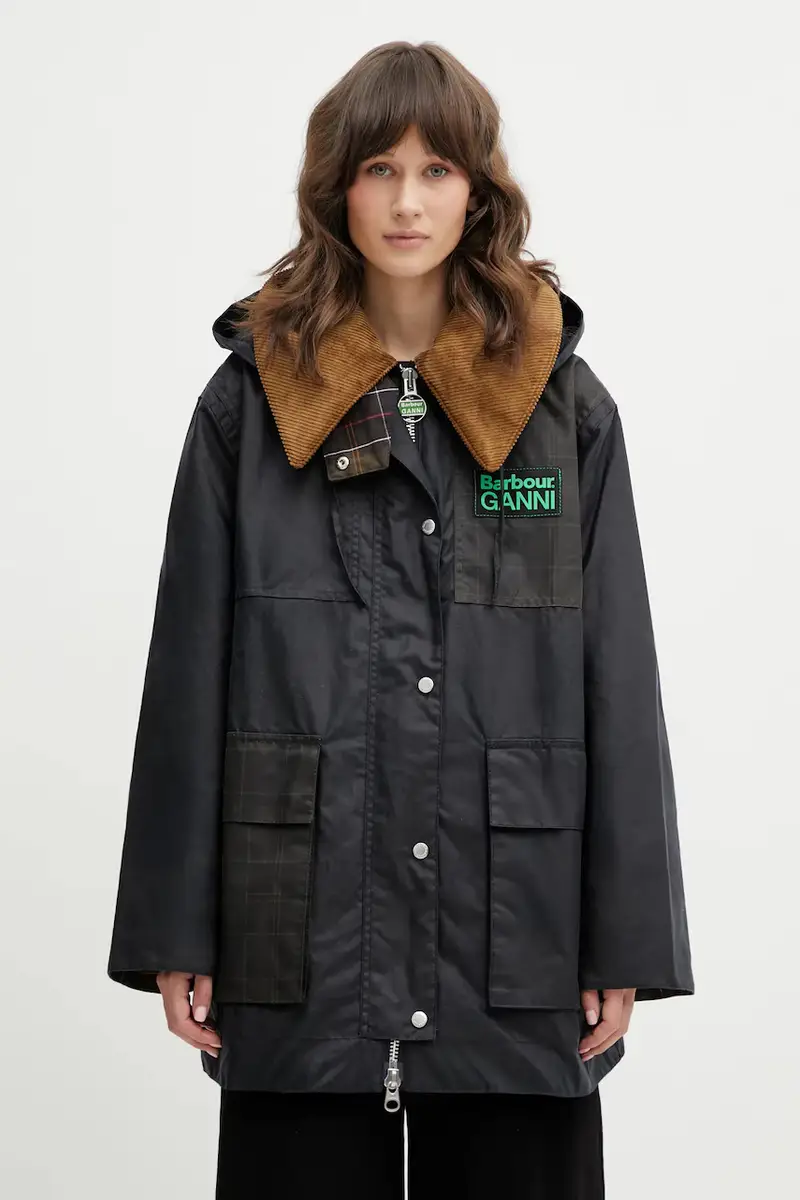 giacca x Ganni Hooded Duffle Wax colore blu navy LWX1527NY71