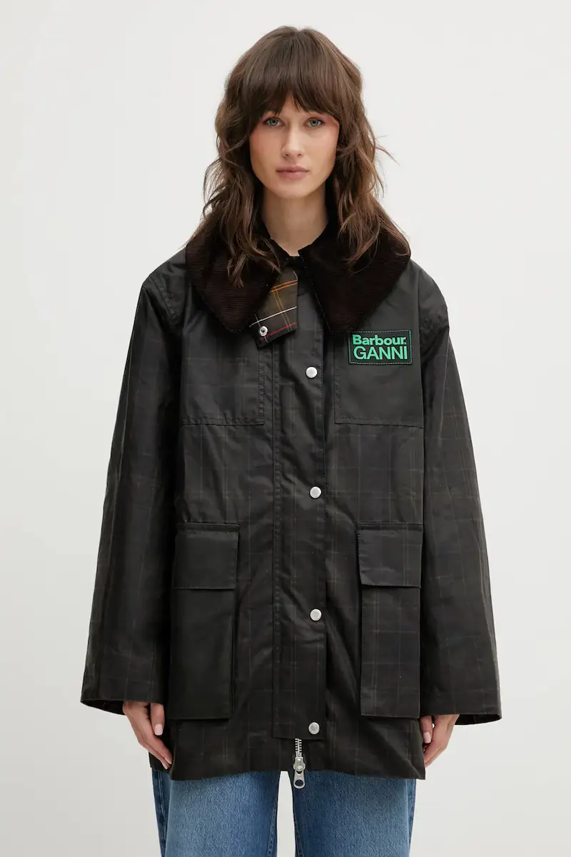 giacca x Ganni Hooded Tartan Duffle Wax colore verde LWX1528TN11 miniatura 4