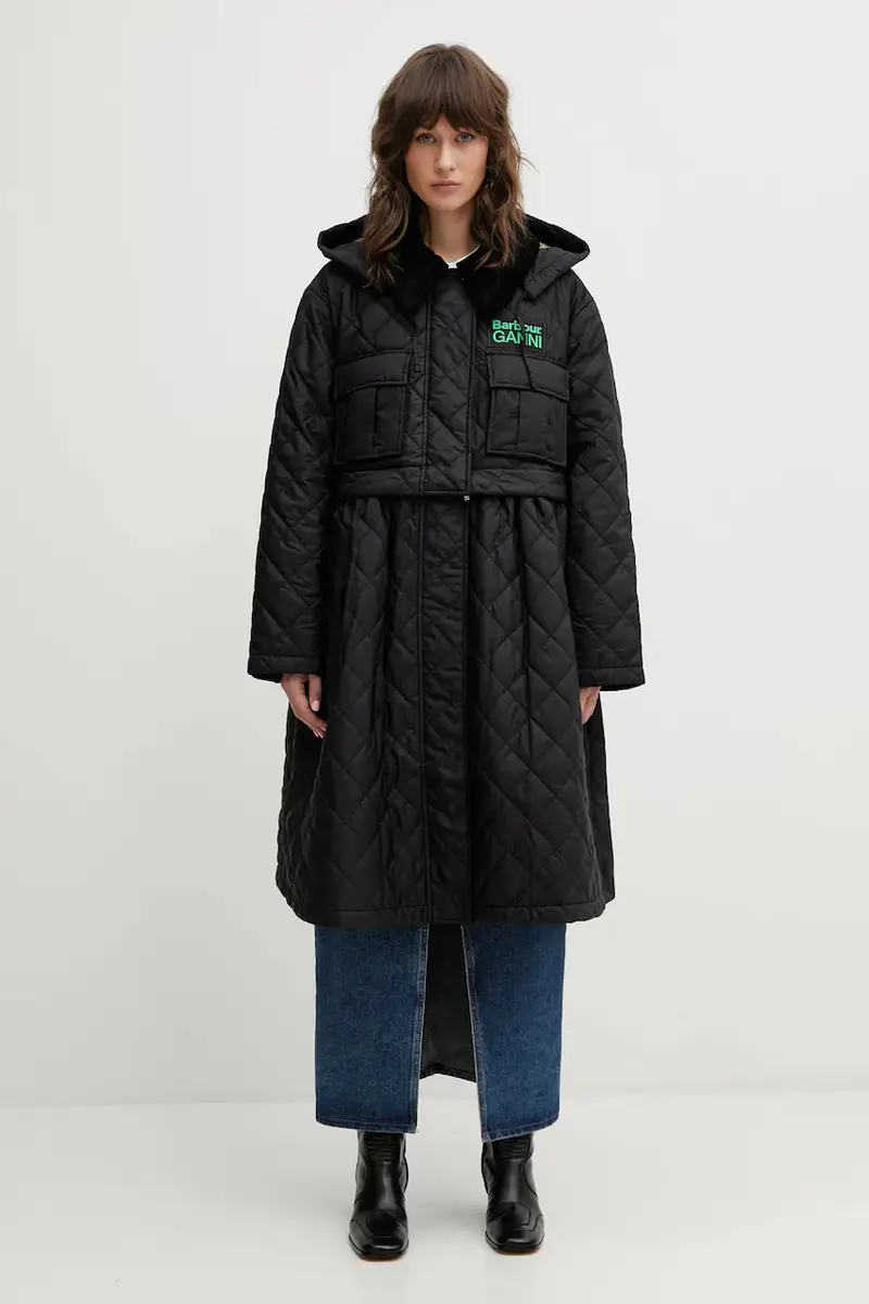 giacca x Ganni Peplum Quilted colore nero LQU1890BK11