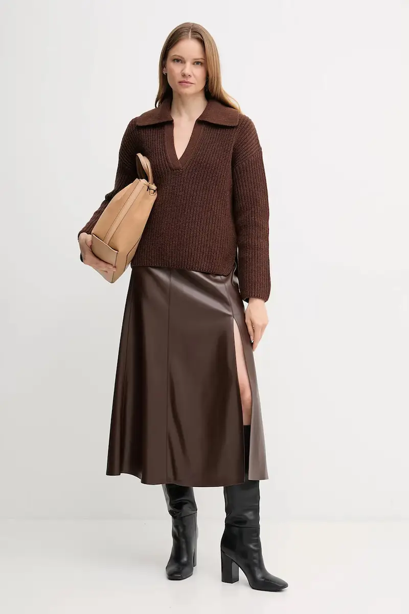 maglione con lana ROBYN colore marrone LKN1675 miniatura 2