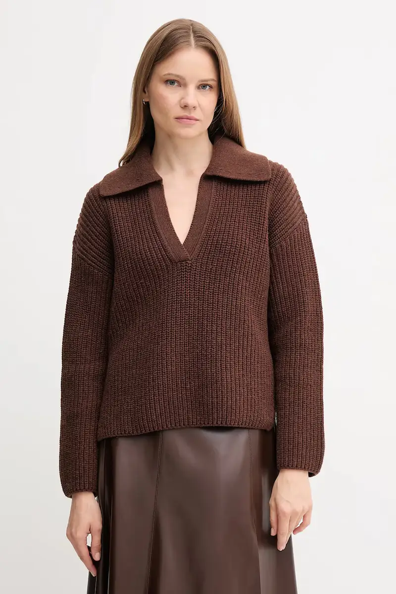 maglione con lana ROBYN colore marrone LKN1675