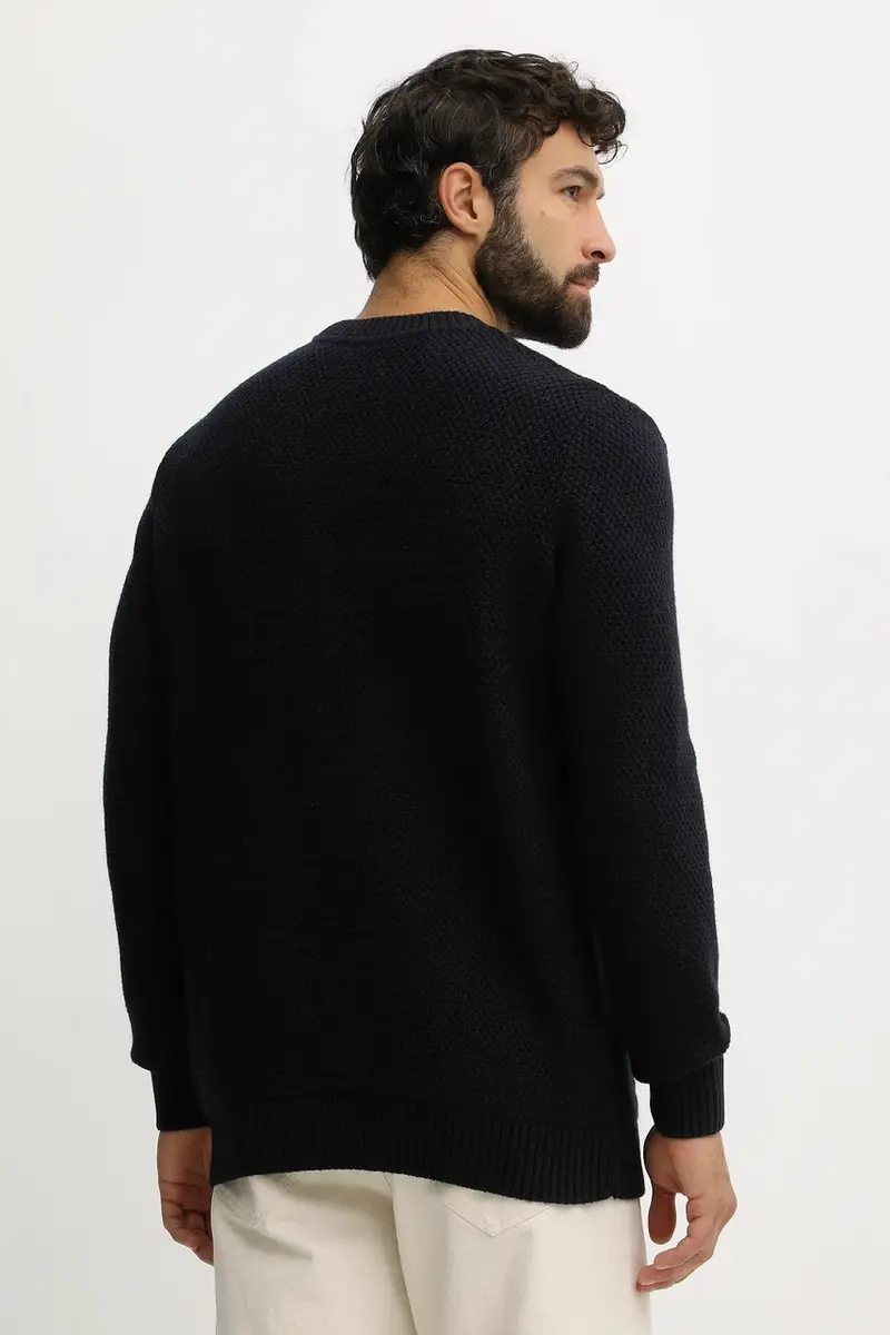 maglione in lana uomo colore beige MKN1605 Blu navy miniatura 3