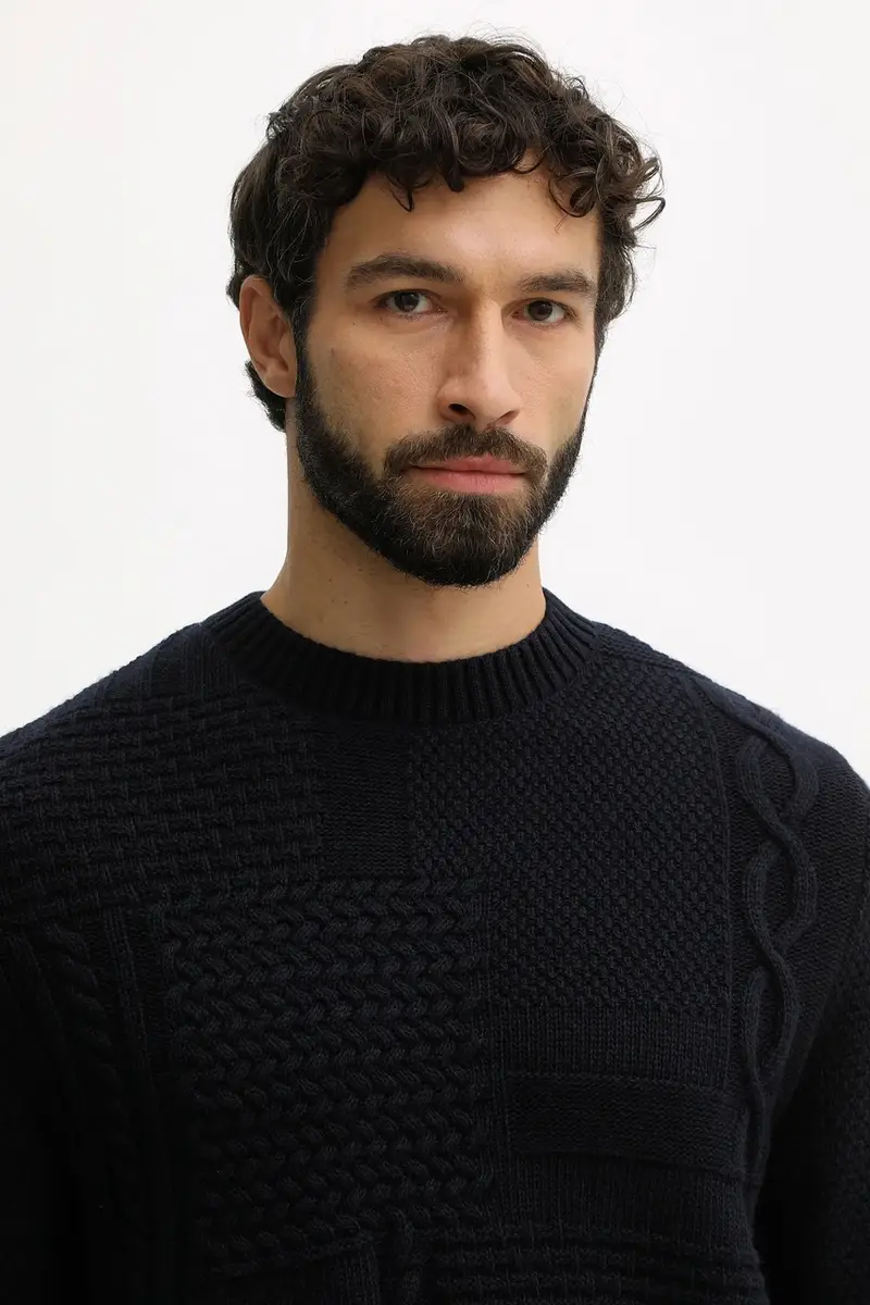 maglione in lana uomo colore beige MKN1605 Blu navy miniatura 4