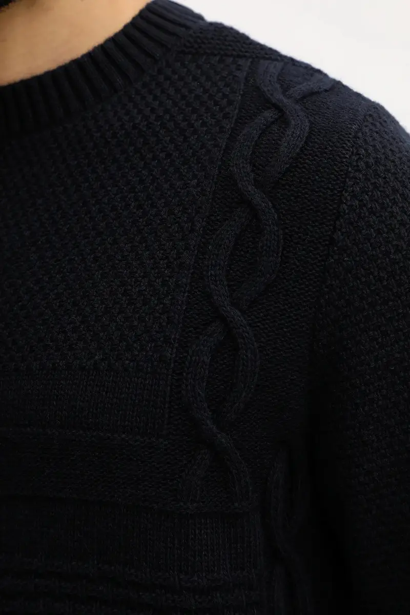 maglione in lana uomo colore beige MKN1605 Blu navy miniatura 5