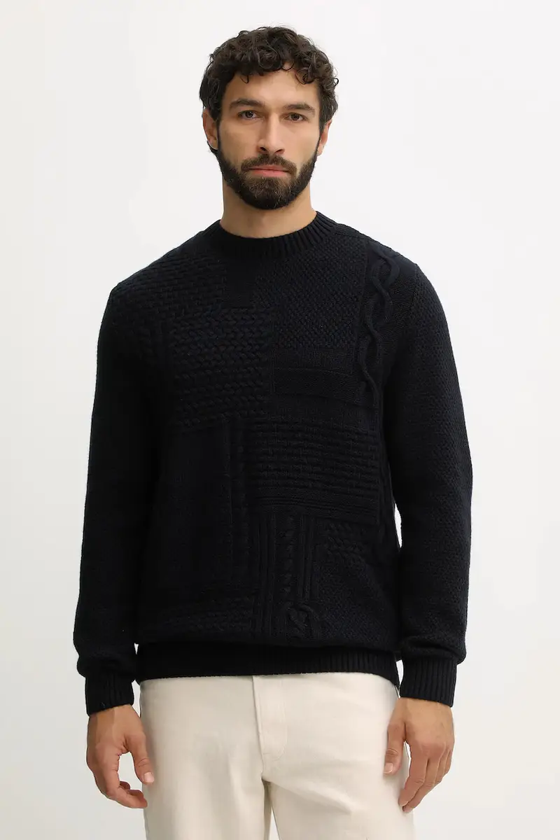 maglione in lana uomo colore beige MKN1605 Blu navy