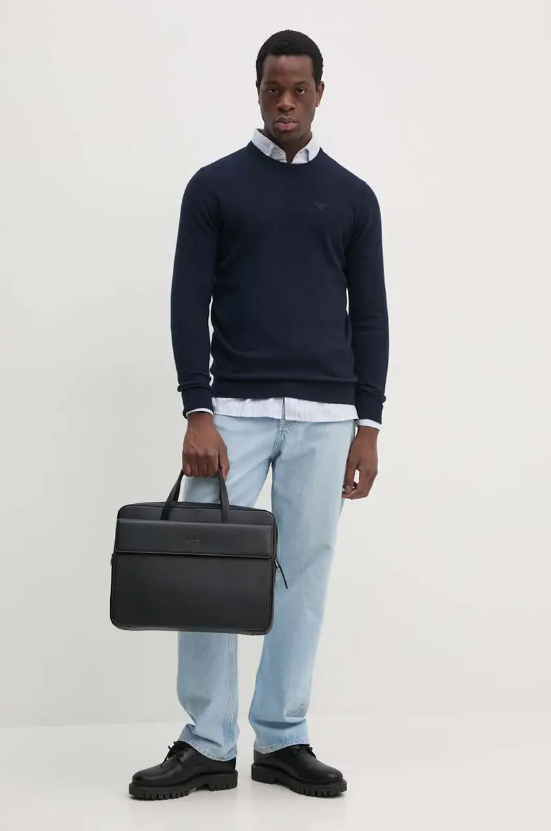 maglione in lana uomo colore blu navy MKN0345 miniatura 2