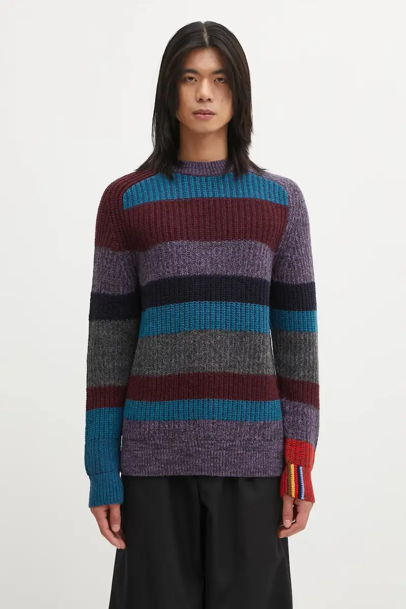 maglione in lana x Paul Smith Multi Striped Crew uomo colore blu MKN1697MI11