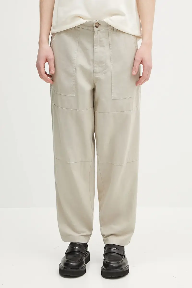 pantaloni in lino Barbour Natural Linen Blend Trouser colore beige MTR0763