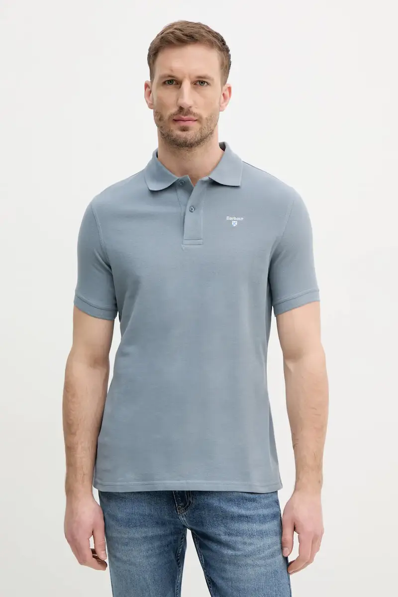 polo in cotone colore turchese Grigio