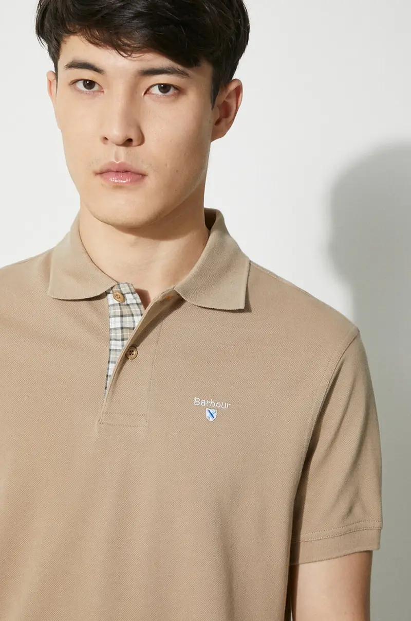 polo in cotone Tartan Pique Polo colore beige con applicazione MML0012 miniatura 5